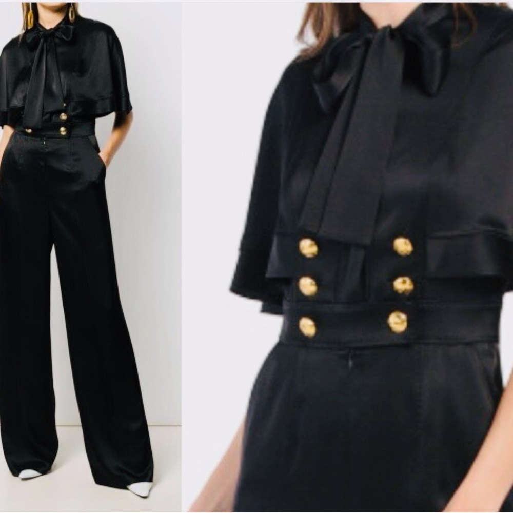 Escada Black Wide Leg Jumpsuit with Gold Buttons
